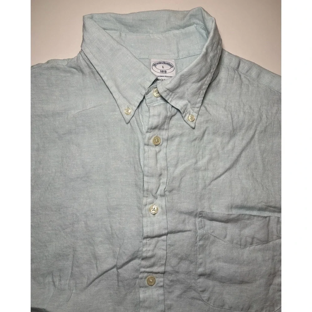Brooks Brothers 100% Linen Button Down Shirt | Aqua | Large